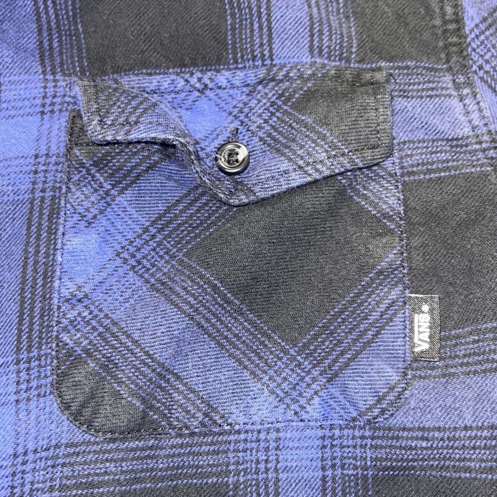Vans Off The Wall Shirt Mens M Blue Plaid Collard Flannel Button Long Sleeve - Picture 4 of 7